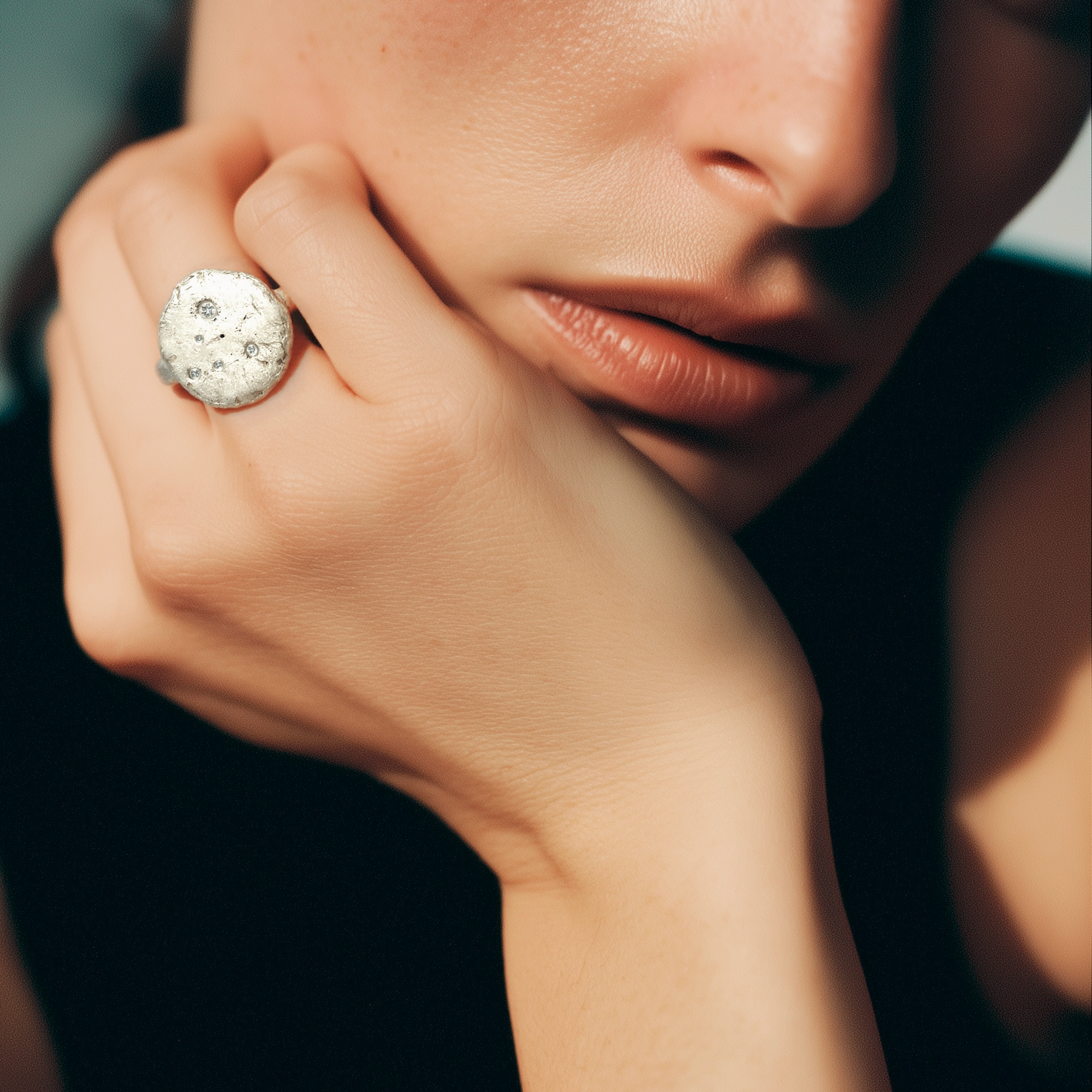 Cosmic Crater Ring in silver on Model 
