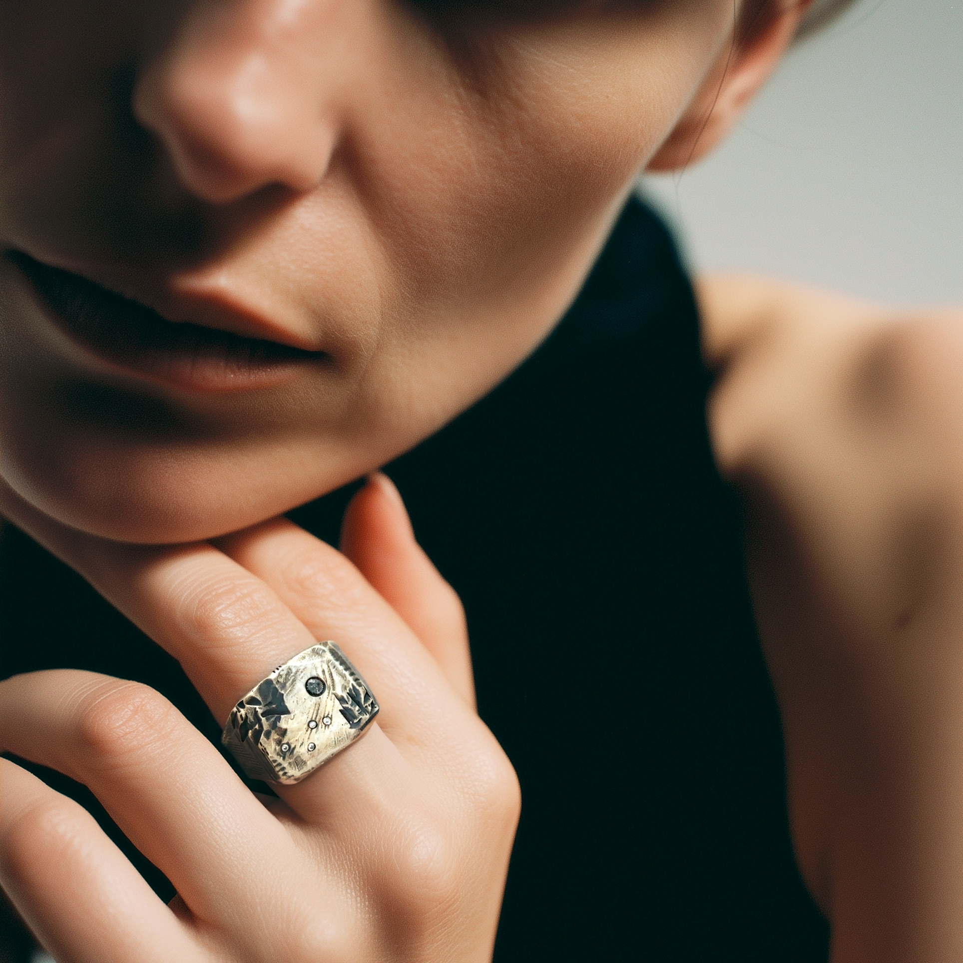 Stargazer Ring in Silver on Model 