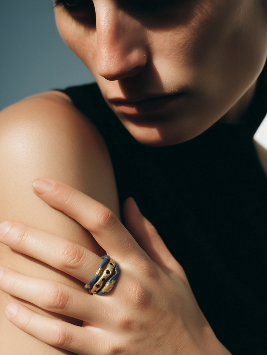 Celestial Ring Stack in Oxidized Silver and Gold