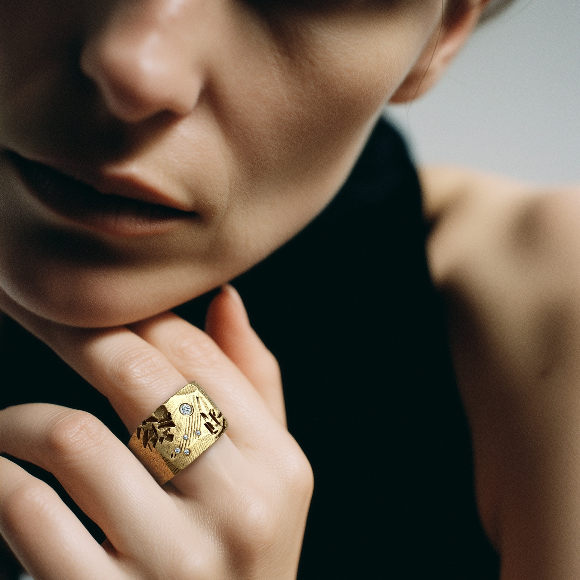 Stargazer Ring in Bronze on Model