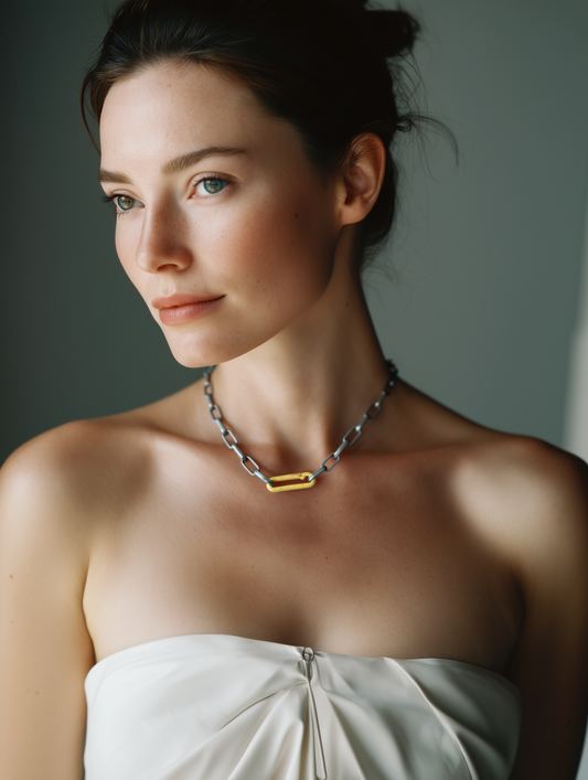 Oxidized Silver Chain with Gold Paper Clip Connector