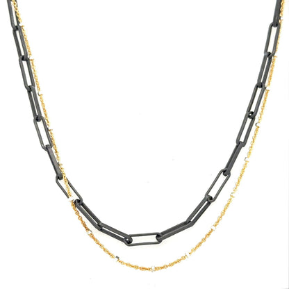 Layered Black Oxidized Silver with Gold Filled Chain