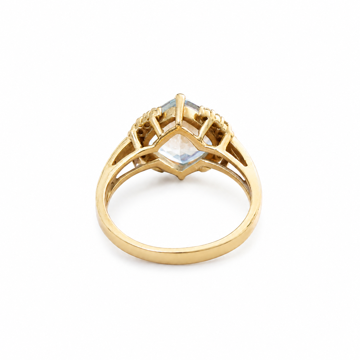 Back side of Blue Topaz with Diamonds Ring from Chikahisa Ancestor Collection