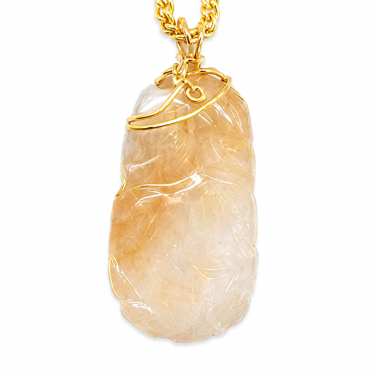 Close up of Citrine Pendant on Citrine and Gold Necklace from Chikahisa Ancestor Collection