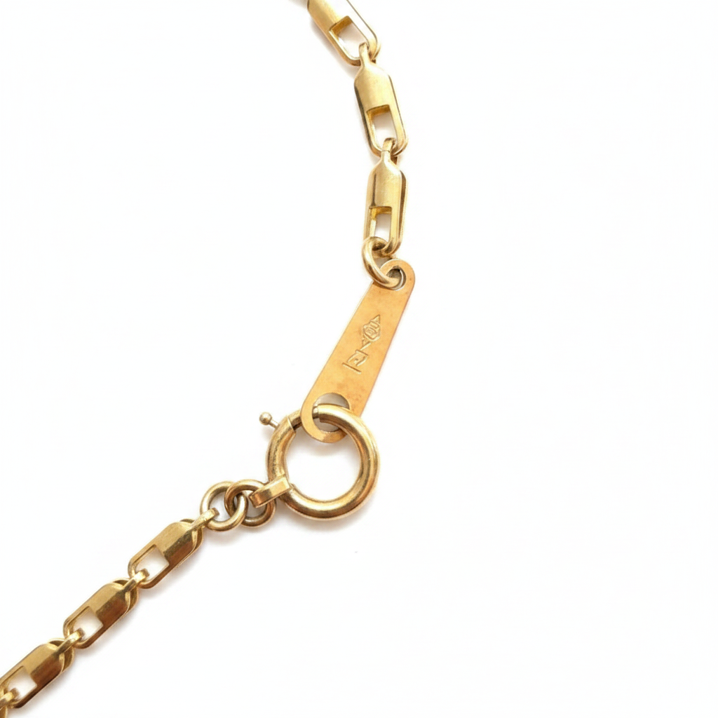 Close up detail of the clasp and markings on the Freshwater Pearl Necklace from the Chikahisa Ancestor Collection 
