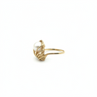 Side view of the pearl and solo diamond ring from the Chikahisa Ancestor Collection 