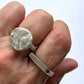 Lunar Eclipse Ring in Silver with Cosmic Crater Ring in silver shown on person.