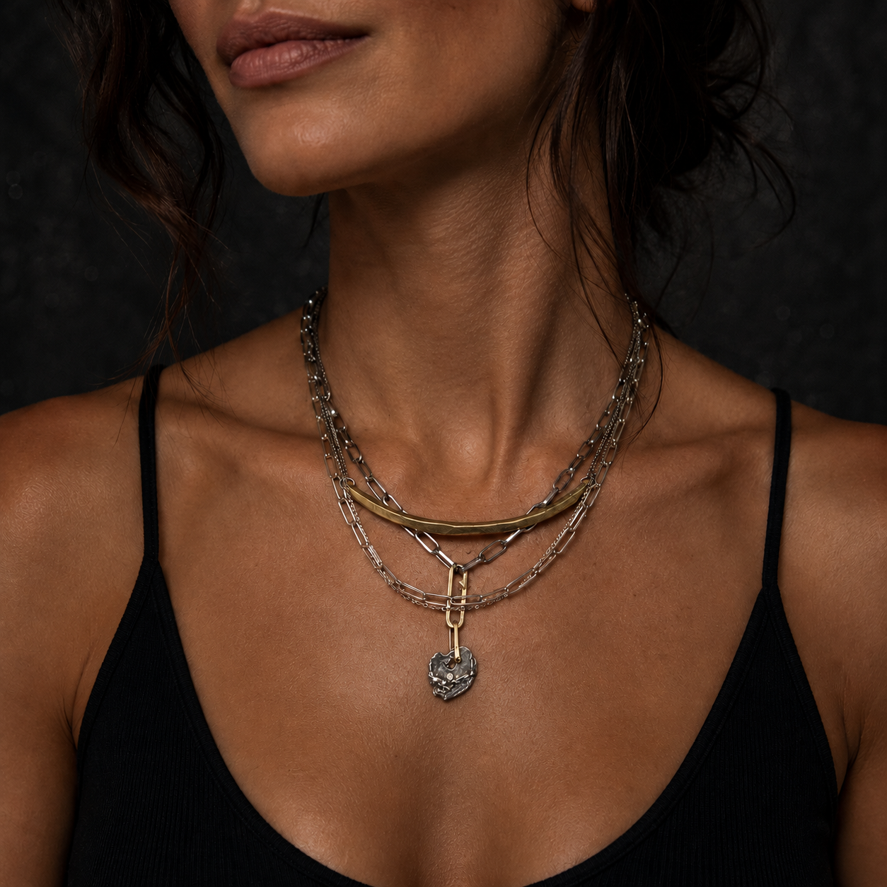 Love Layers Necklace set on Model Close up 