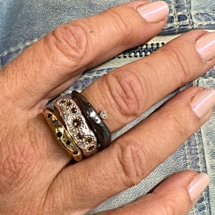 Designed with the essence of wabi-sabi, each ring is handcrafted using only the finest metals and cognac diamonds. It's the perfect ring to mark a special occasion or celebrate a personal milestone. So why wait? Go ahead and make a statement and thrive in every aspect of your life!