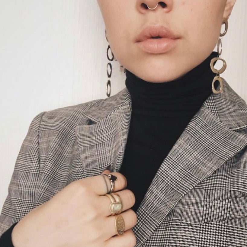 Mystic Statement Drop Earrings in Bronze on a person 