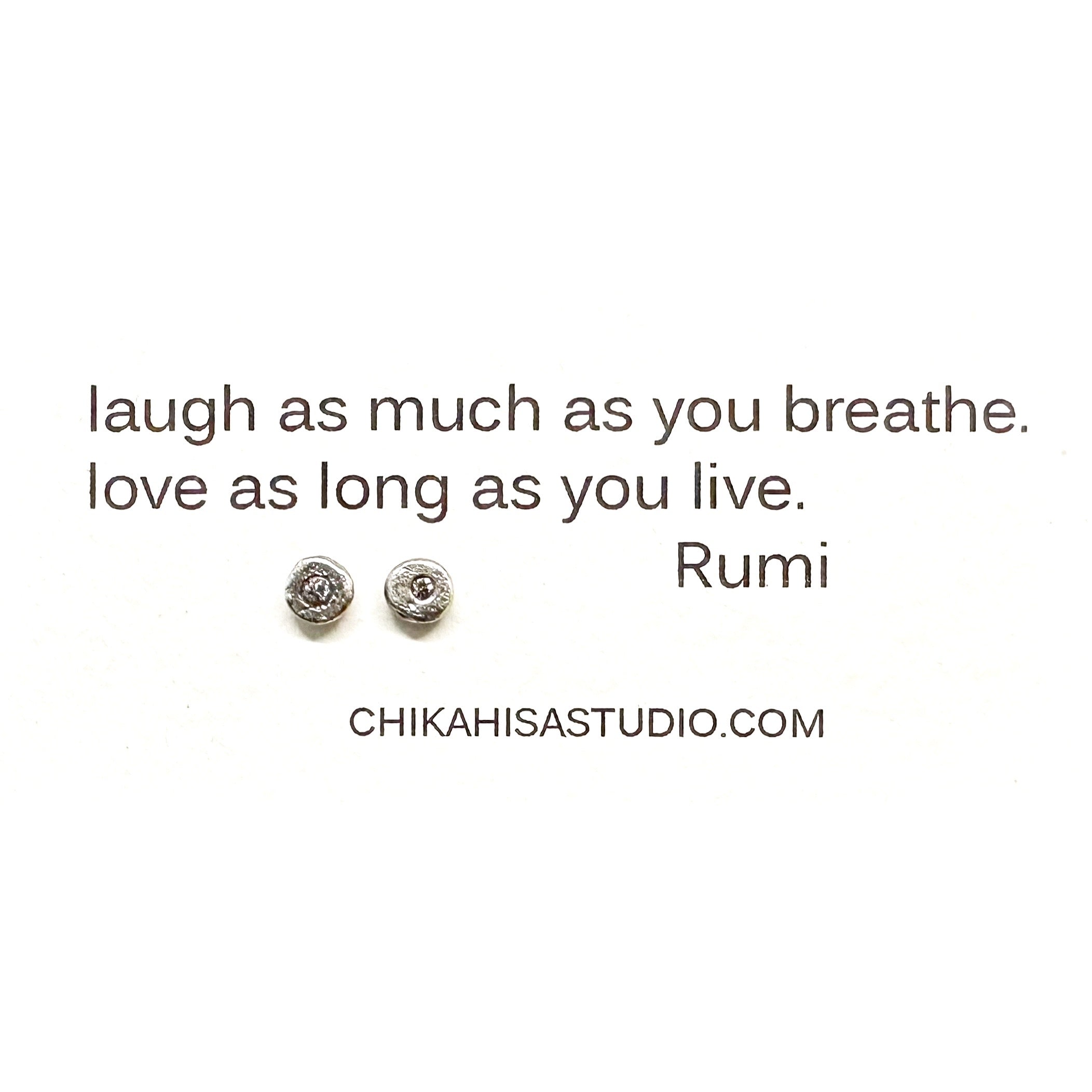 Evil Eye Stud in Silver shown on card with Rumi quote 