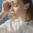 The Skipping Stones Double Oval Earrings in Bronze on Model