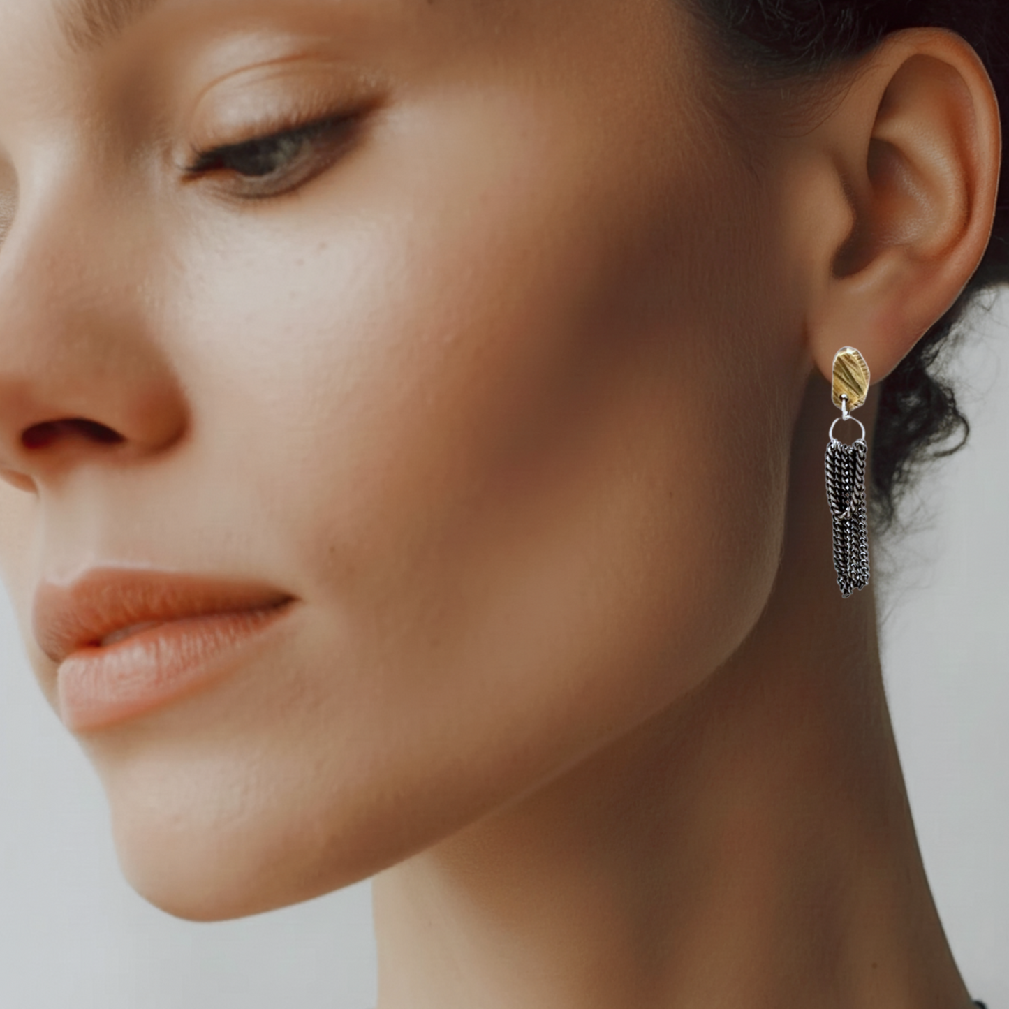 CASCADE STUD EARRING IN BRONZE ON MODEL