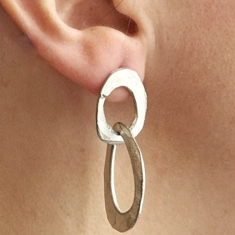 Skipping Stones Double Oval Earrings in Silver