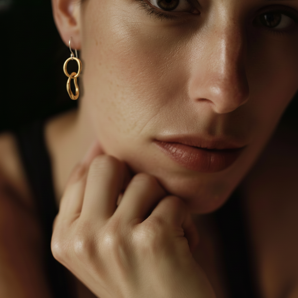 Linked Earrings on a model