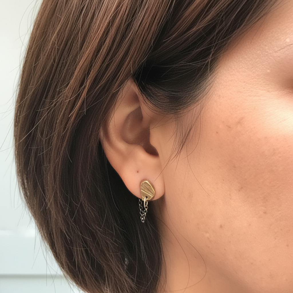 Stone Stud with Chain in Bronze on a person 