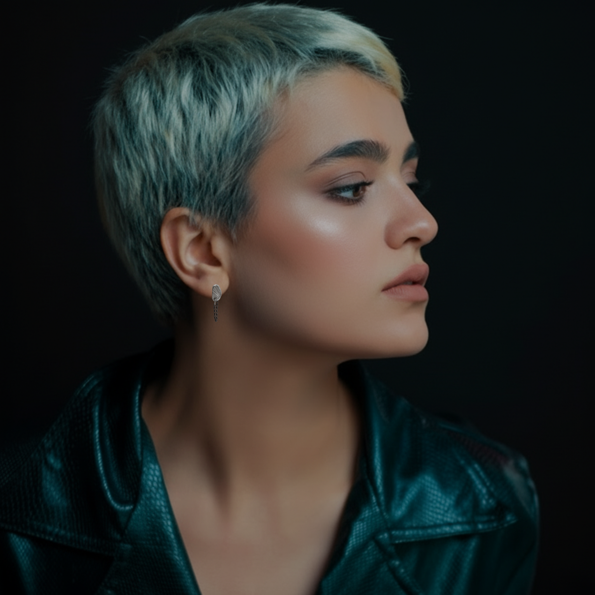 STONE STUD SS EARRING ON MODEL