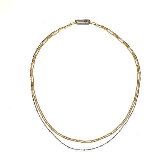 We've combined two subtle chains - one in oxidized sterling silver & the other in 14K gold-filled as a great layered necklace. You can add a few Talisman to the paperclip connector for a look that is simple and refined.