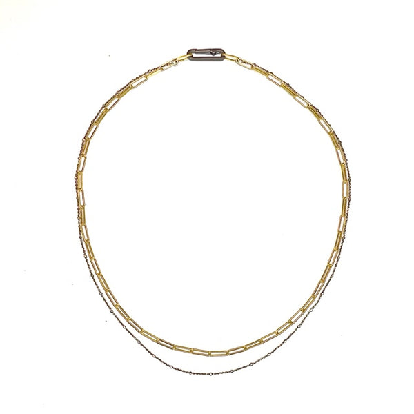 2 Layer 14K Gold & Oxidized Sterling Silver Necklace