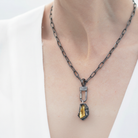 Gratitude Talisman Pendant in Silver with Keum Boo on the Lock Connector and Oxidized Silver Chain 