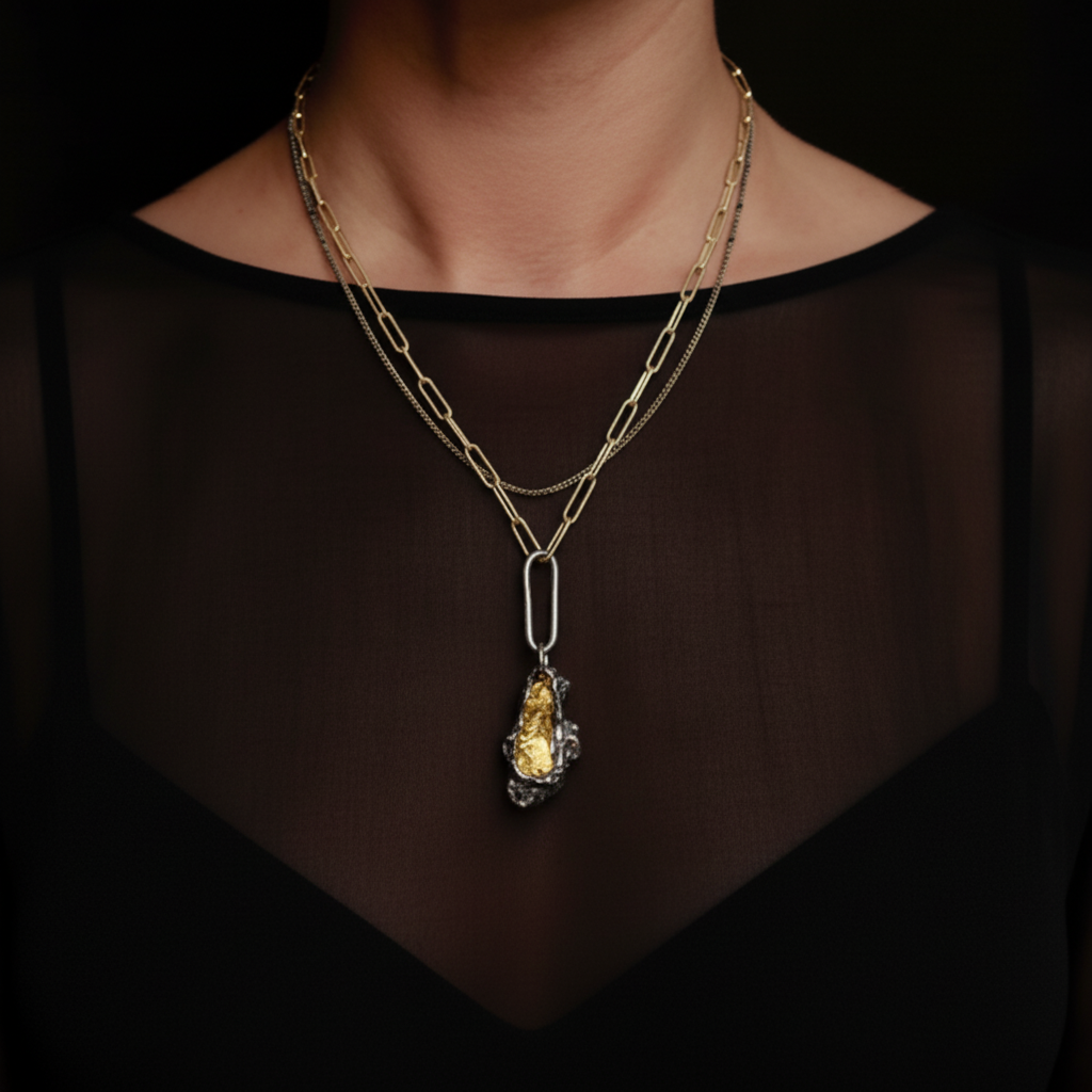 Gratitude Talisman Pendant in Silver with Keum Boo on Fine Layered Chain