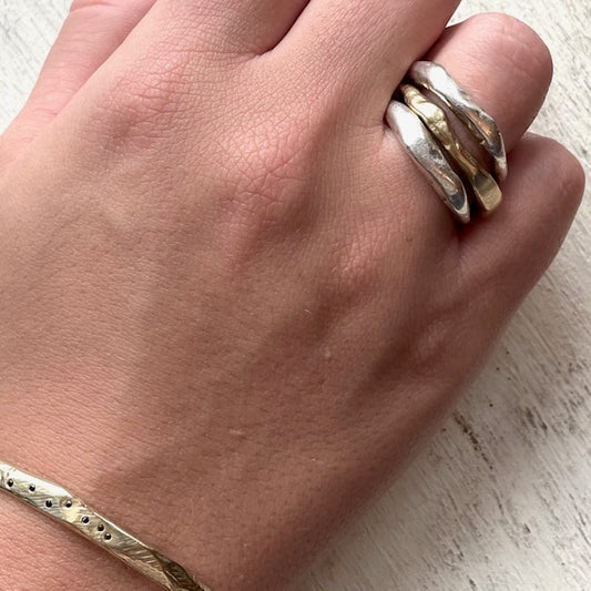 There's an ease you feel when you put on the Alchemist Ring Stack. It's like putting on the jeans you've had forever & will never part with. Each Ring is meticulously crafted with wabi-sabi intention, using only the finest precious metals. We use the ancient lost wax casting technique imbuing it with its own character and soulful imperfections that make it truly one of a kind. 