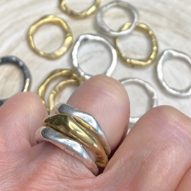 There's an ease you feel when you put on the Alchemist Ring Stack. It's like putting on the jeans you've had forever & will never part with. Each Ring is meticulously crafted with wabi-sabi intention, using only the finest precious metals. We use the ancient lost wax casting technique imbuing it with its own character and soulful imperfections that make it truly one of a kind. 