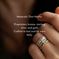 Hand wearing Thrive, Devotion & Constellation Rings with text about material quality