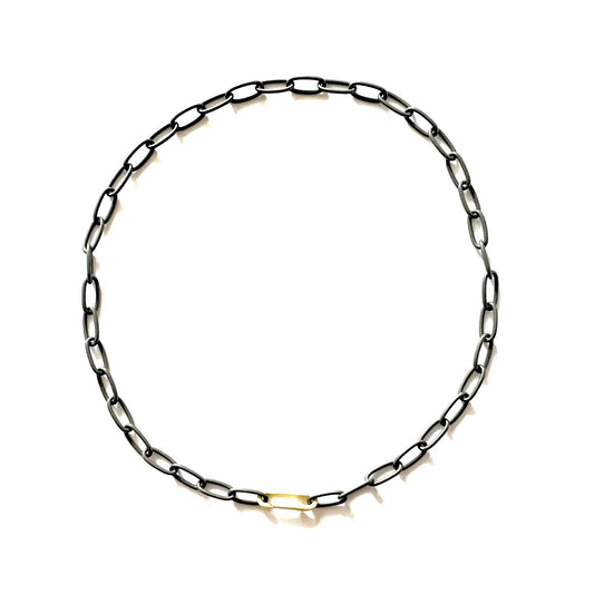 Large Link Black Silver Chain with Gold Paper Clip Connector