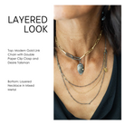 Layered necklaces with modern gold link chain and layered mixed metal necklace.