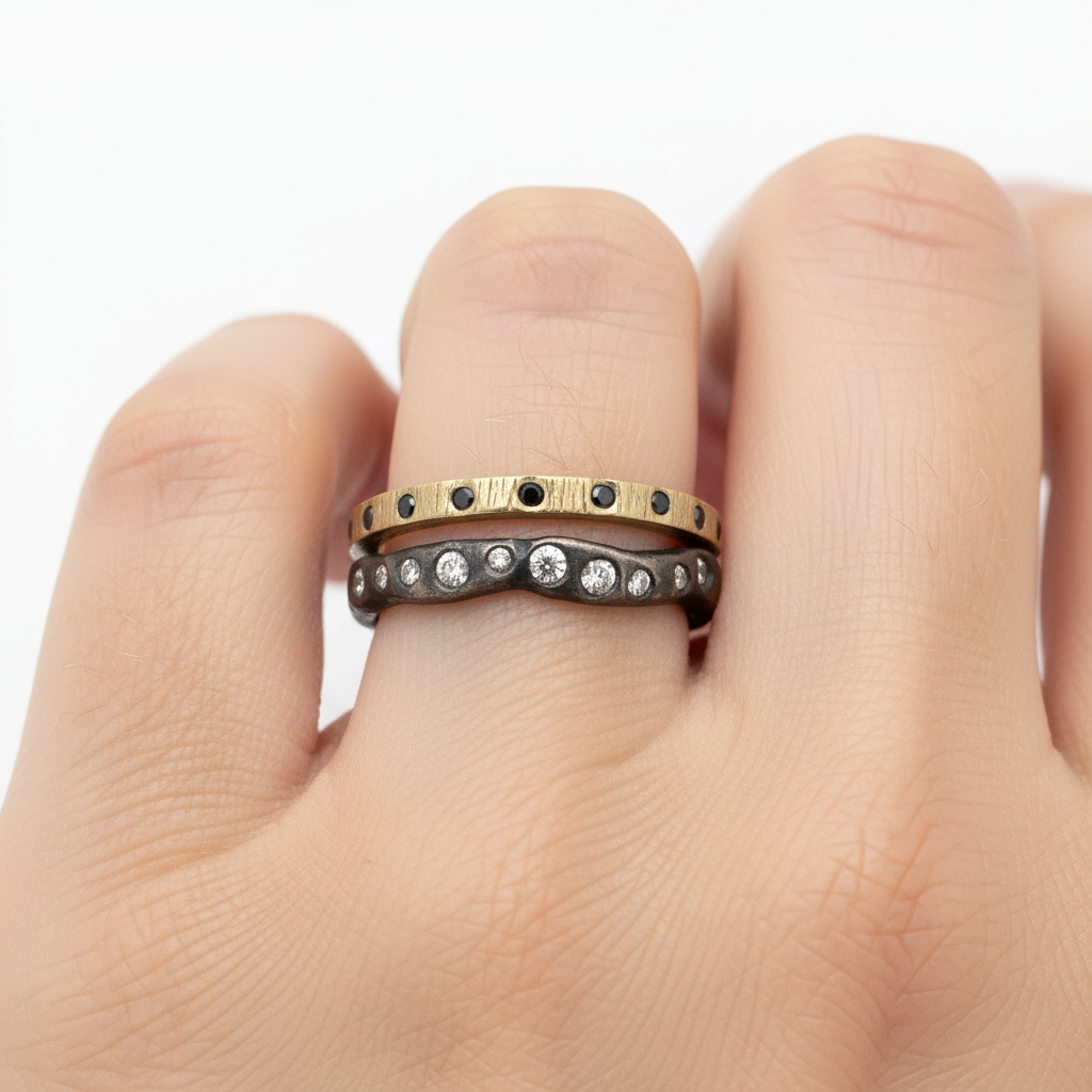 Light Within Ring Stack on Models Hand 