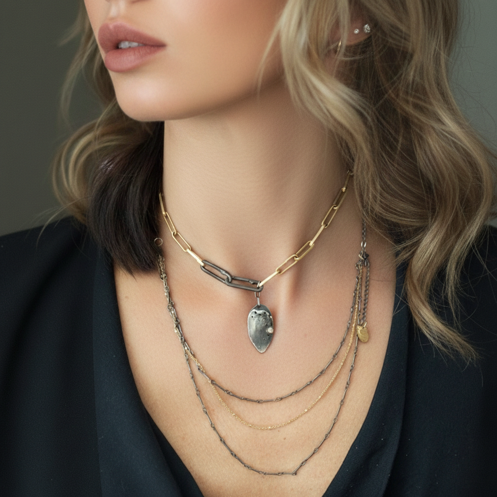 Duality's of Intention Necklace Set on Model 