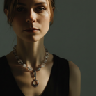 Model wearing the Kept Necklace with the Healing Talisman