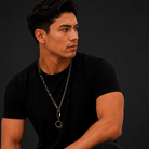Line Necklace with Lock Connector and Healing Talisman Pendant on male model