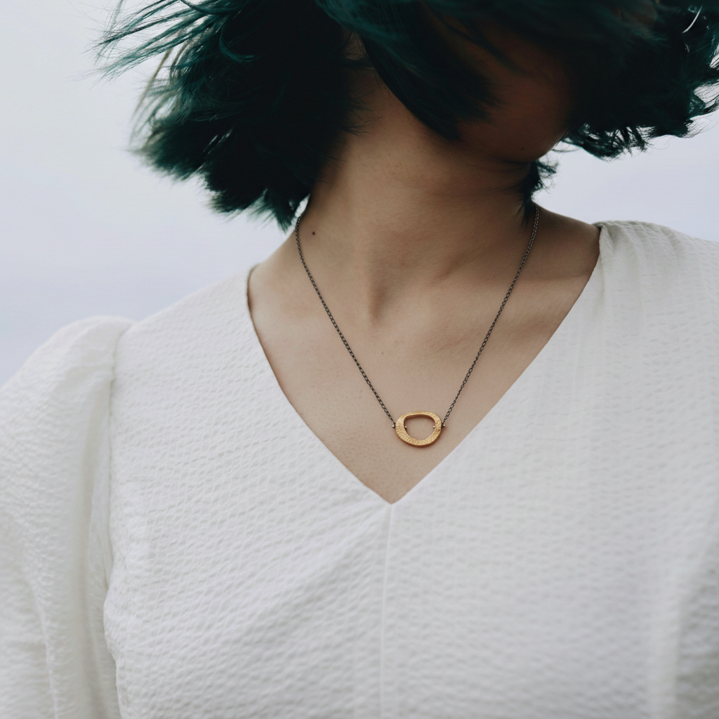 Bronze Skipping Stones Simple Necklace in Bronze on model