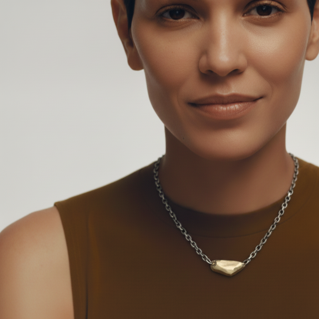 Model wearing Vestige Necklace in Bronze
