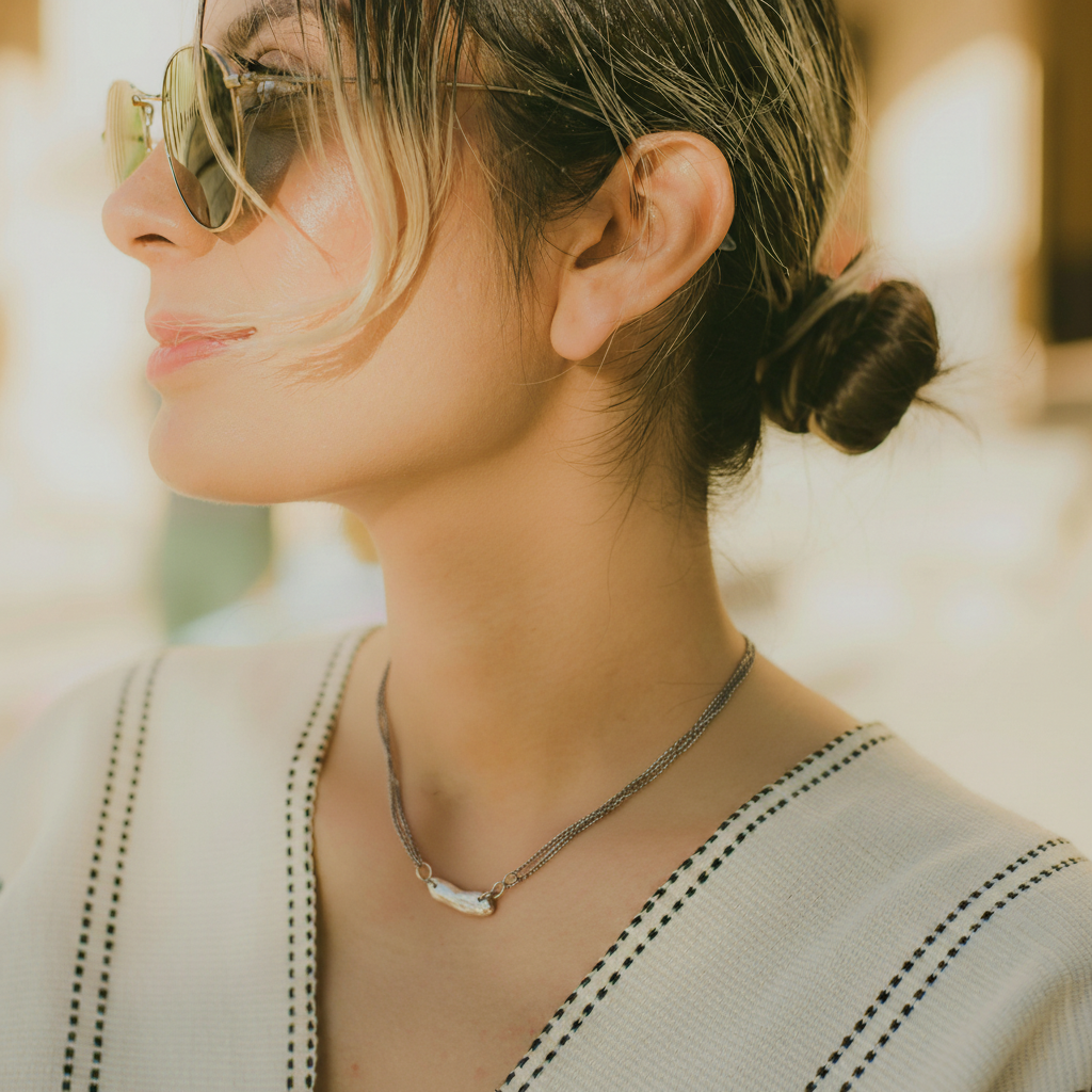 Whisper Necklace on model