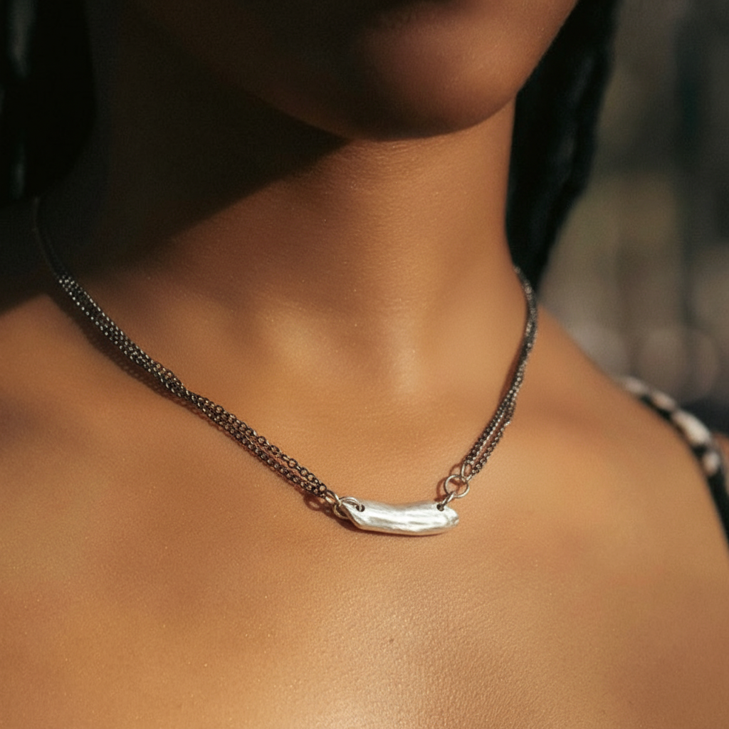 Whisper Necklace in silver on model