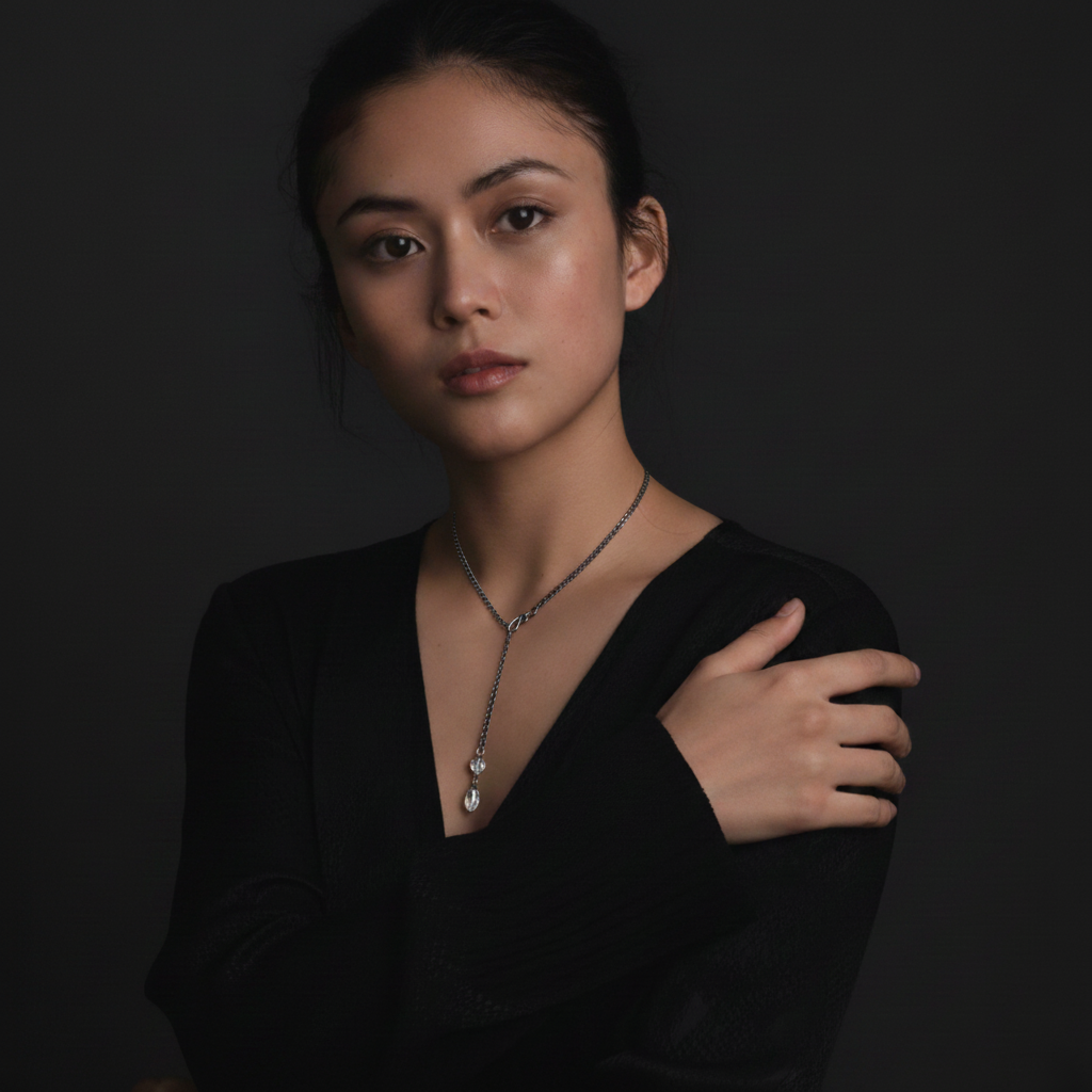 Witness Necklace from Unbroken Collection on Model worn as lariat