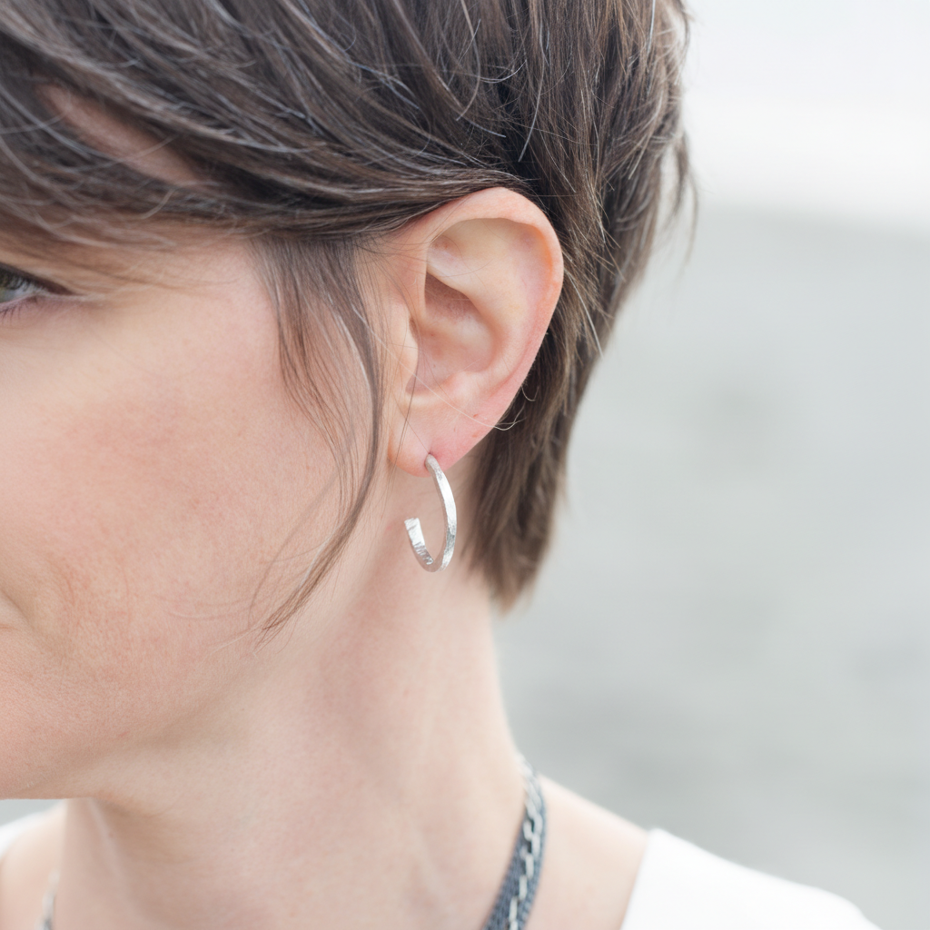 Silver Small Hoop Earrings on Model