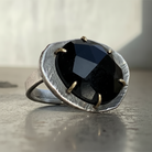 Medium Jet Black Gemstone Ring up close
