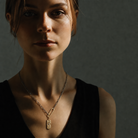 Passage Talisman Pendant on the Black Silver Layered Chain on a model