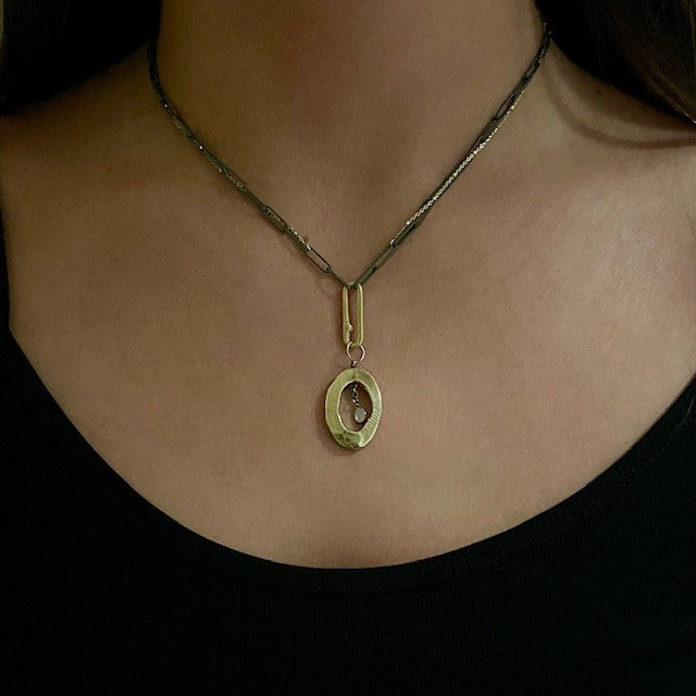 The Layered Black Oxidized Silver with Gold Filled Chain - featuring our powerful Peace Talisman.