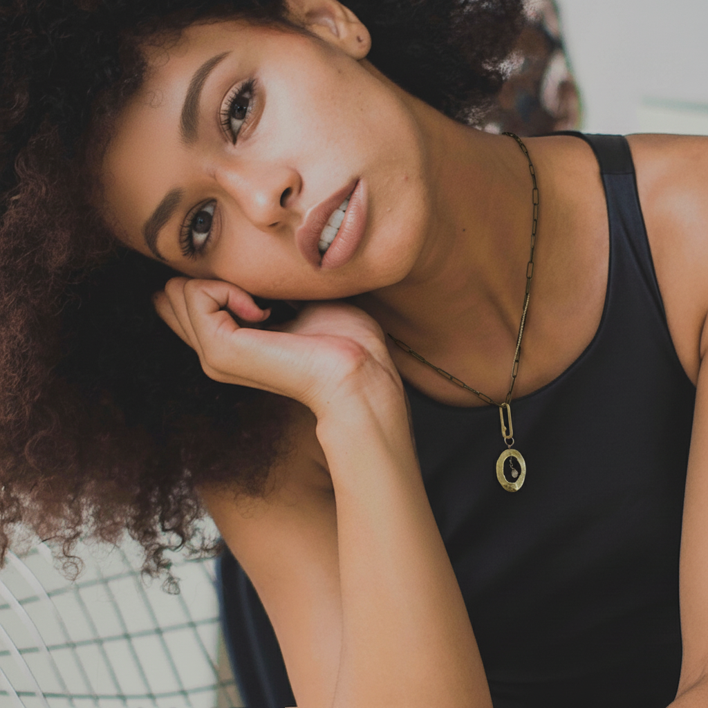 Peace Talisman Necklace on Model 