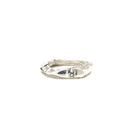 The Channel Ring is designed to channel your desires and aspirations, empowering you to manifest your dreams with unwavering determination. Handcrafted with the ancient lost wax casting technique, the 2 to 4mm organic band is sterling silver and features two brilliant 2mm white diamonds symbolizing harmony and balance.