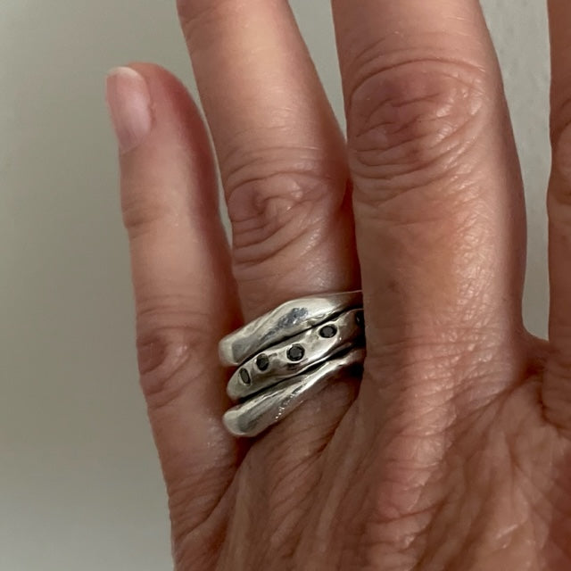 The Connection Stacking Ring Set in Silver on hand