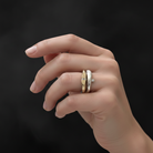 Odyssey ring in sterling silver with Channel ring in bronze on model 