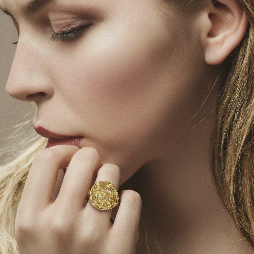Cosmic Crater Ring in Bronze on a model