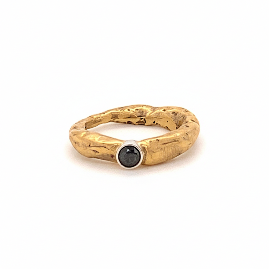 Devotion Ring in Bronze with 4mm Black Diamond set in sterling silver bezel.