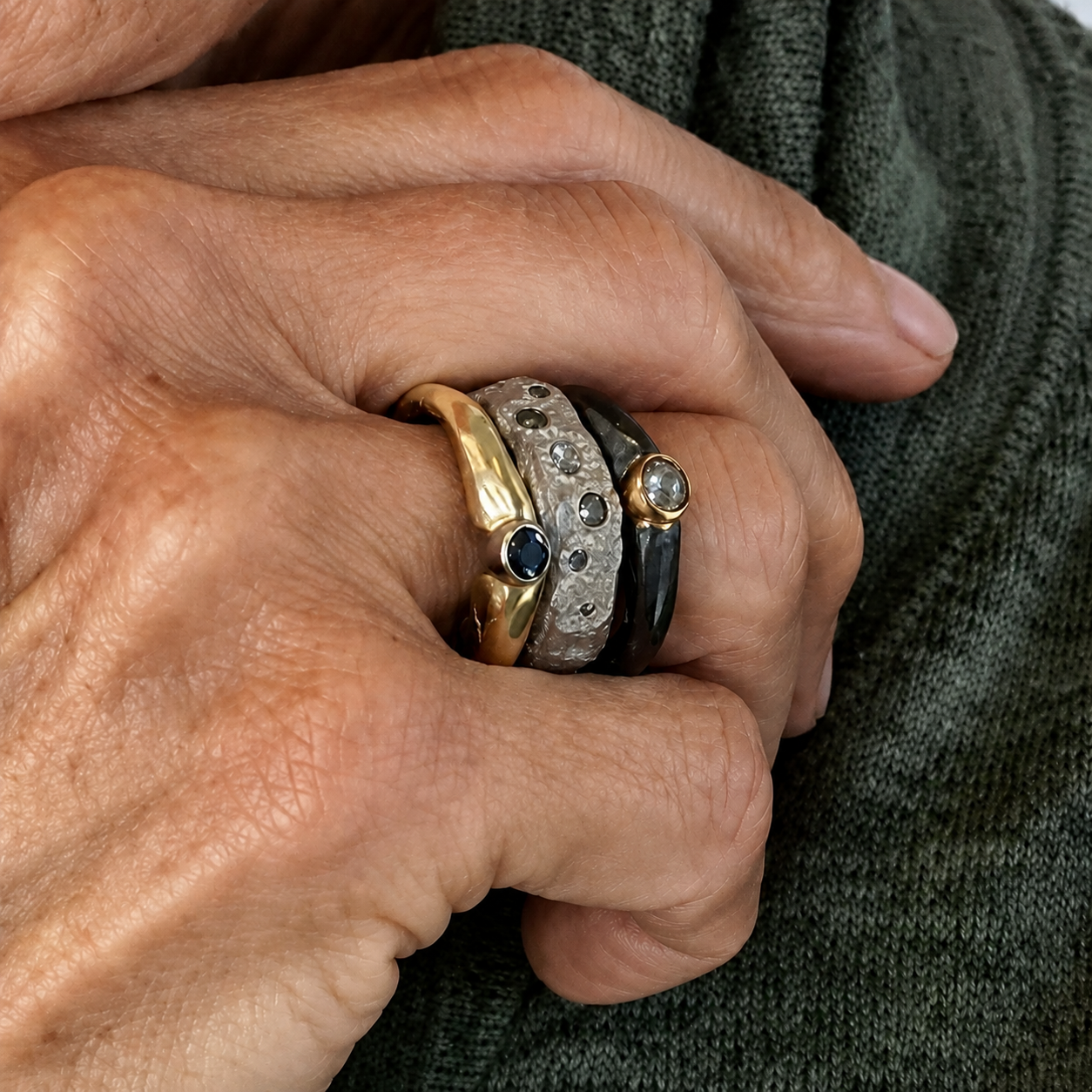 Customers stack of Devotion Rings and Thrive Ring